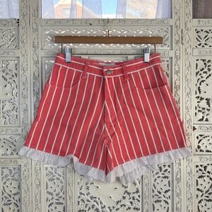 Vtg Pinwheels Coral Pink Striped Ruffle Shorts‎ Sz 2 High Rise Coquette Twee